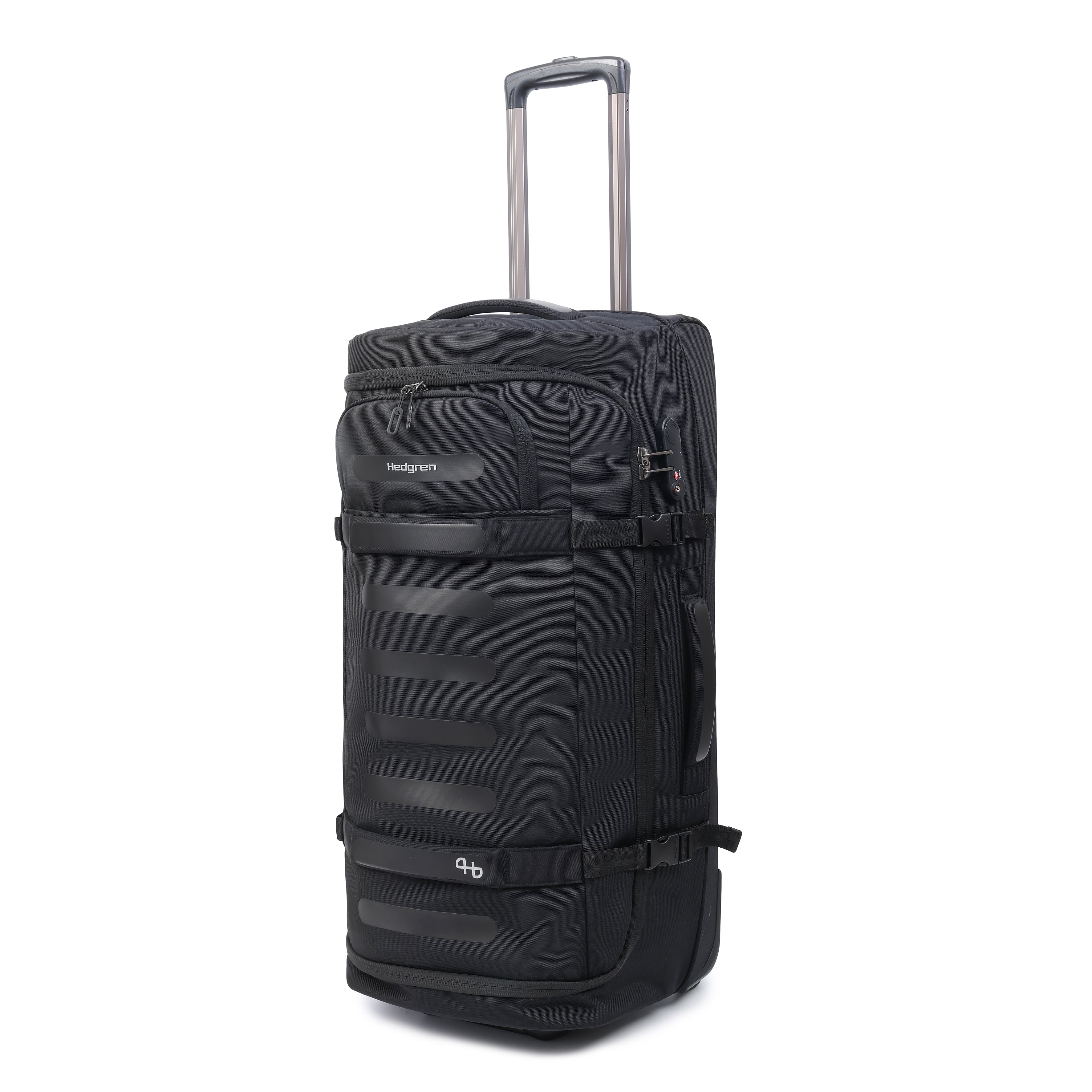 Front angled view of Hedgren COMPACT Rolling Duffle in Black