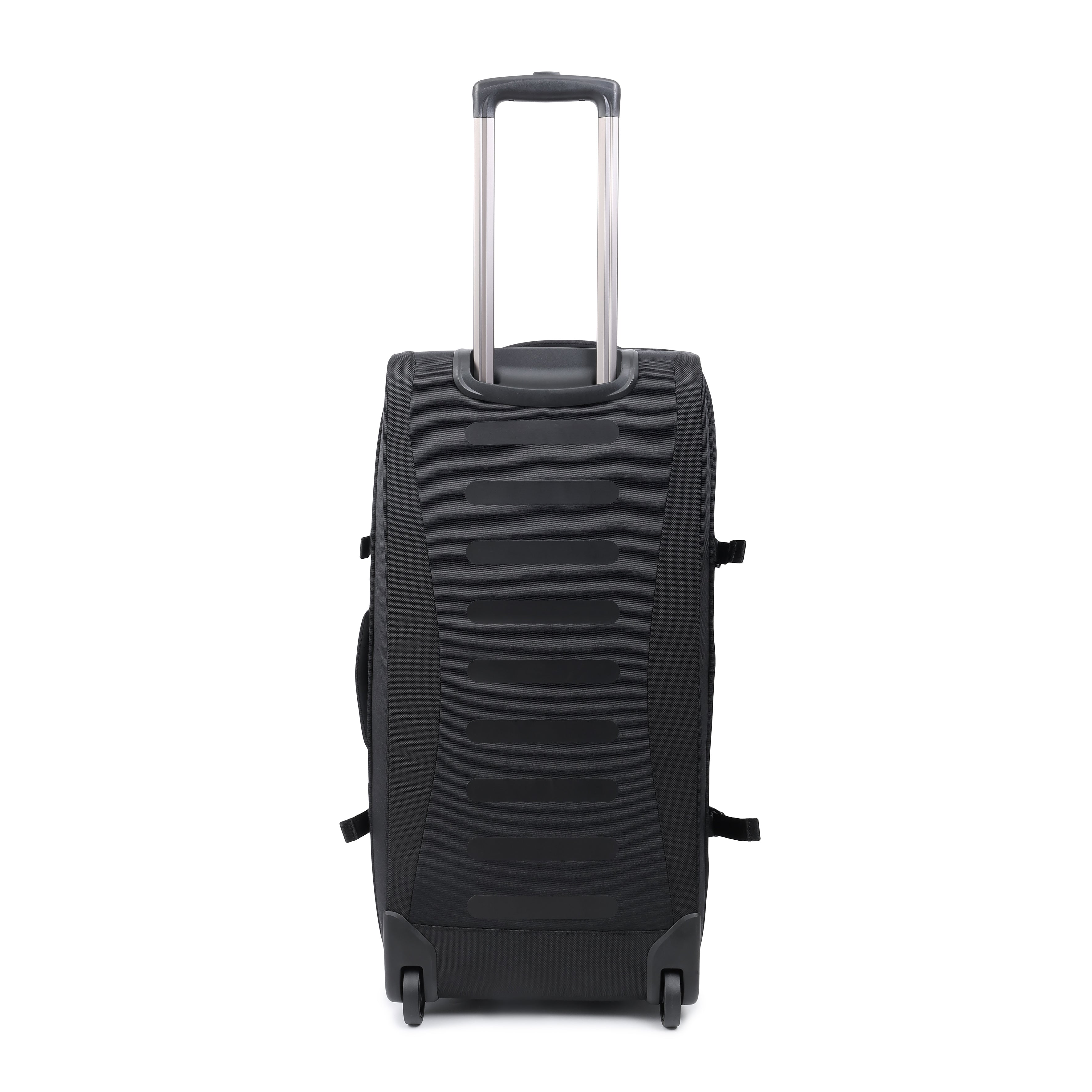Back of Front angled view of Hedgren COMPACT Rolling Duffle in Black
