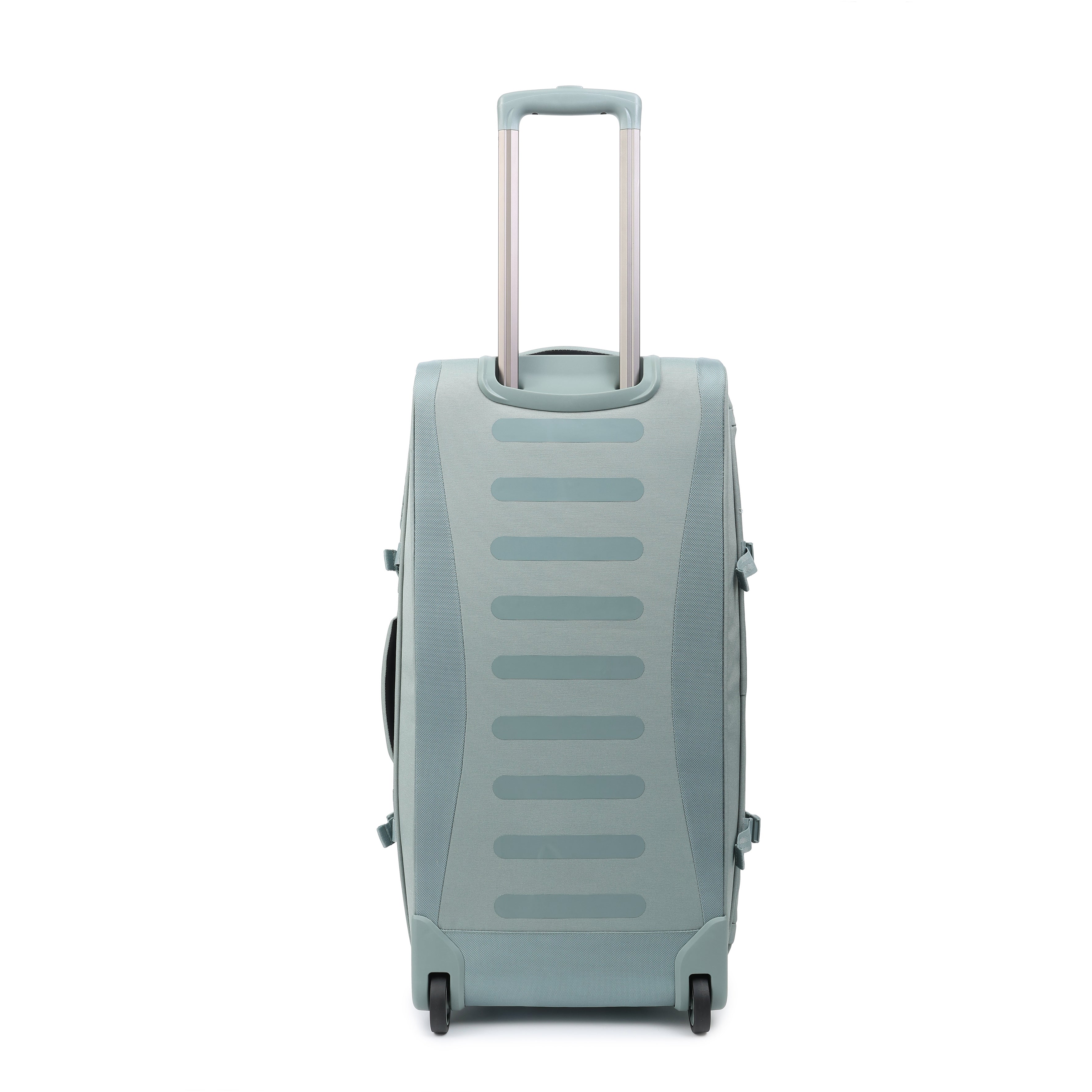 Back of Front angled view of Hedgren COMPACT Rolling Duffle in Grey Green