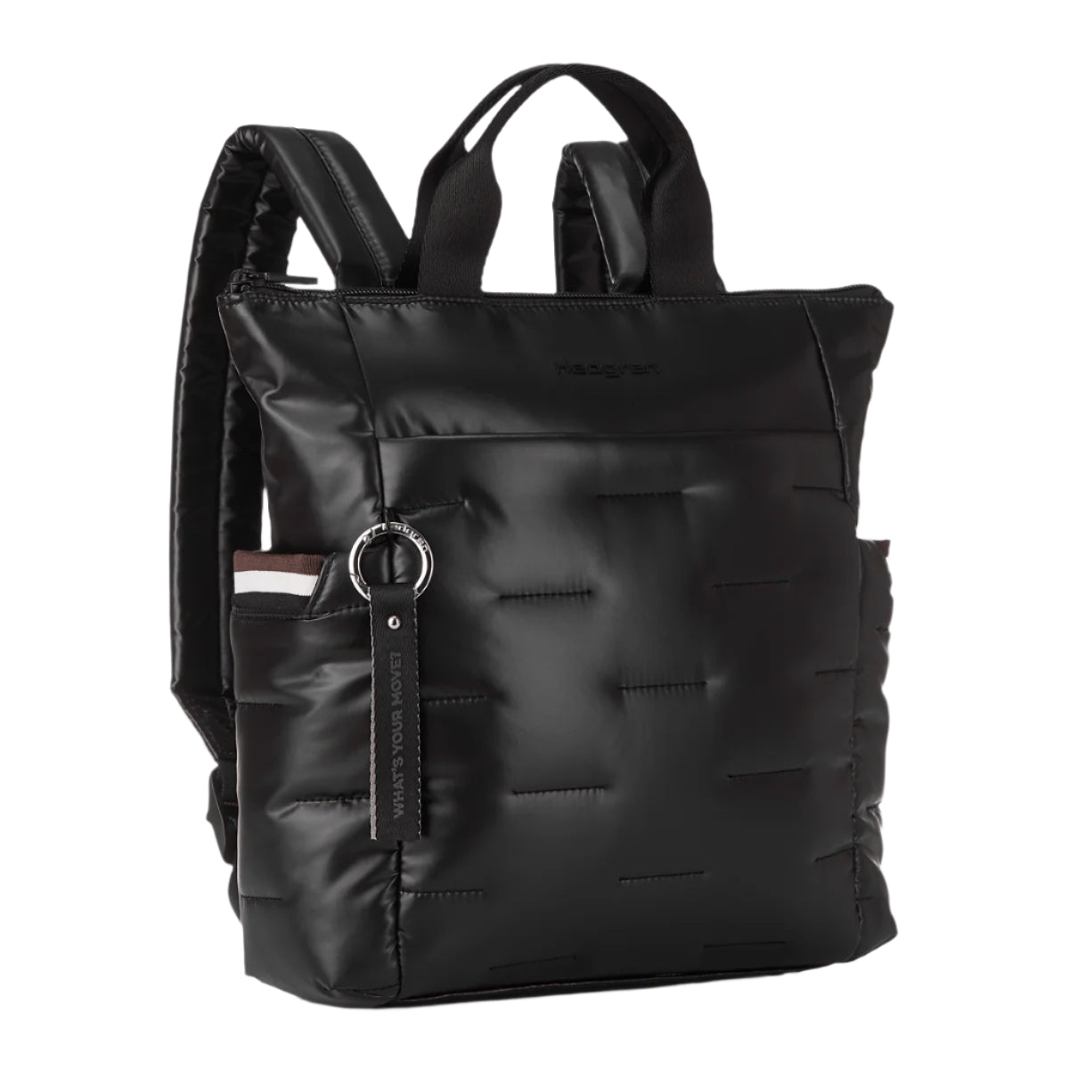 Front angled view Hedgren COMFY Backpack in Black
