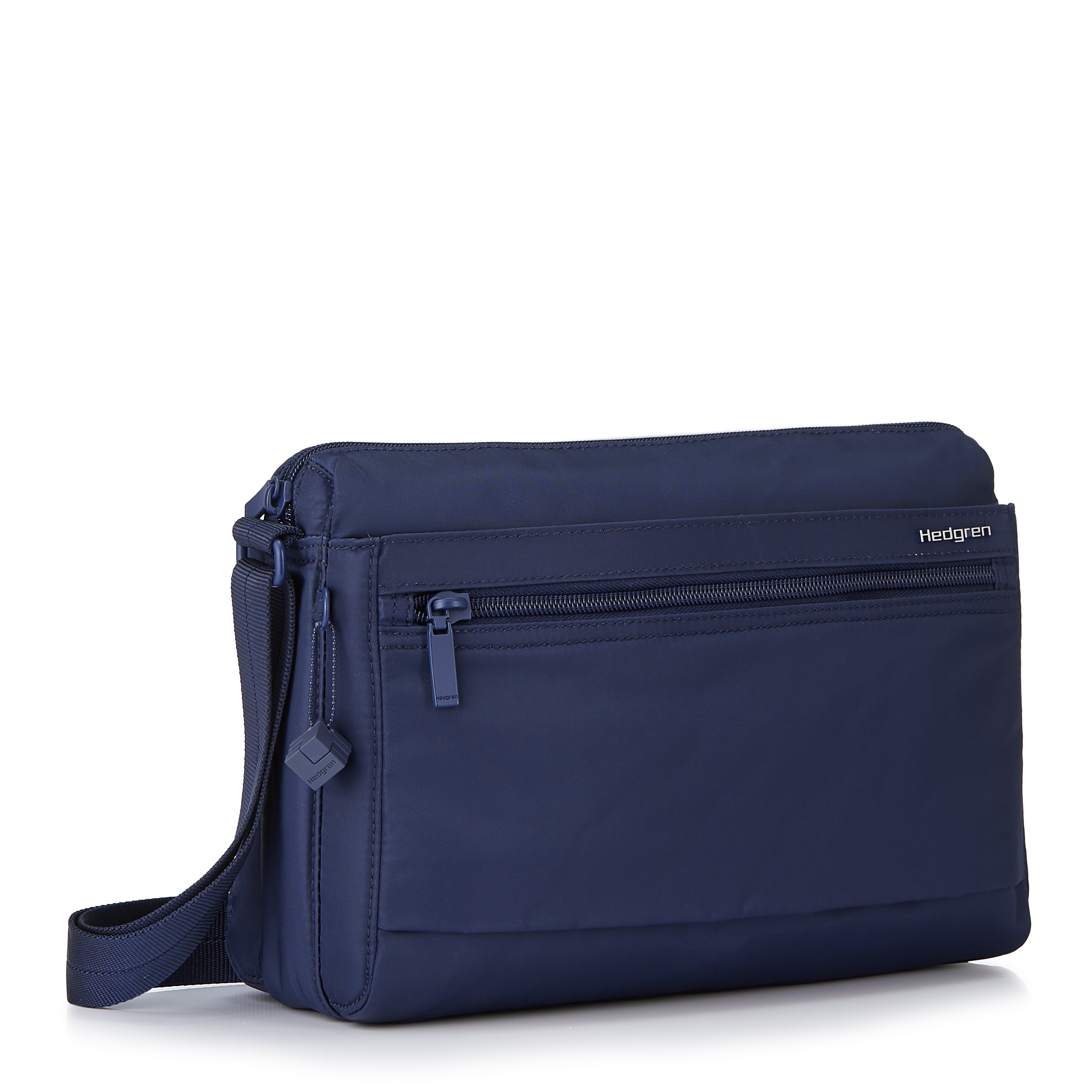 Front angled view of Hedgren EYE MEDIUM Crossbody in Total Eclipse Navy