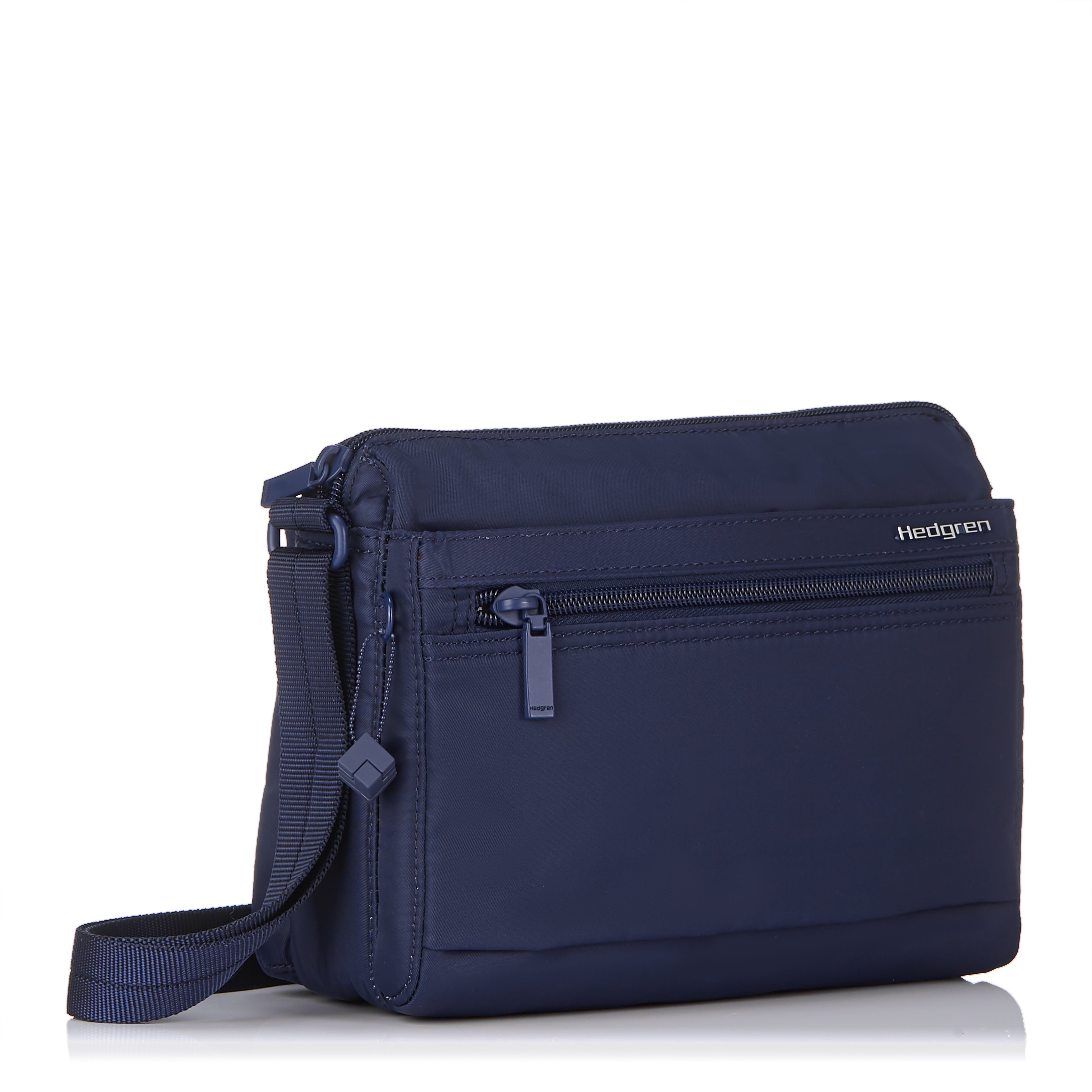 Front angled view of Eye RFID Shoulder Bag #color_total eclipse navy