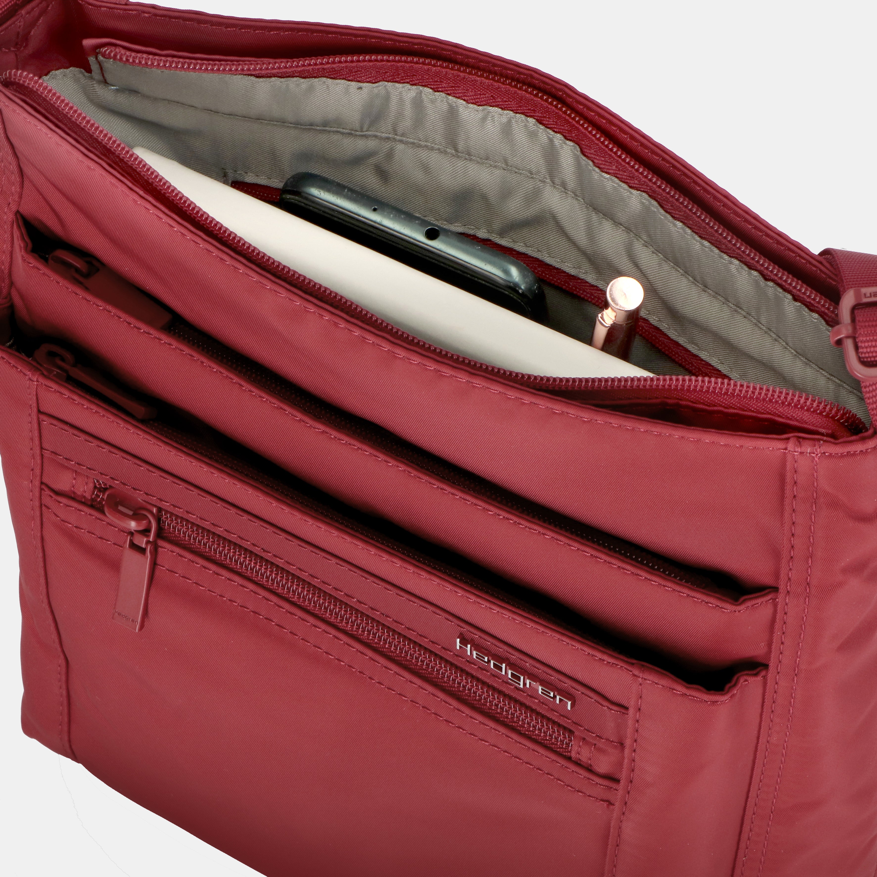Interior of Orva RFID Crossbody #color_sun dried tomato