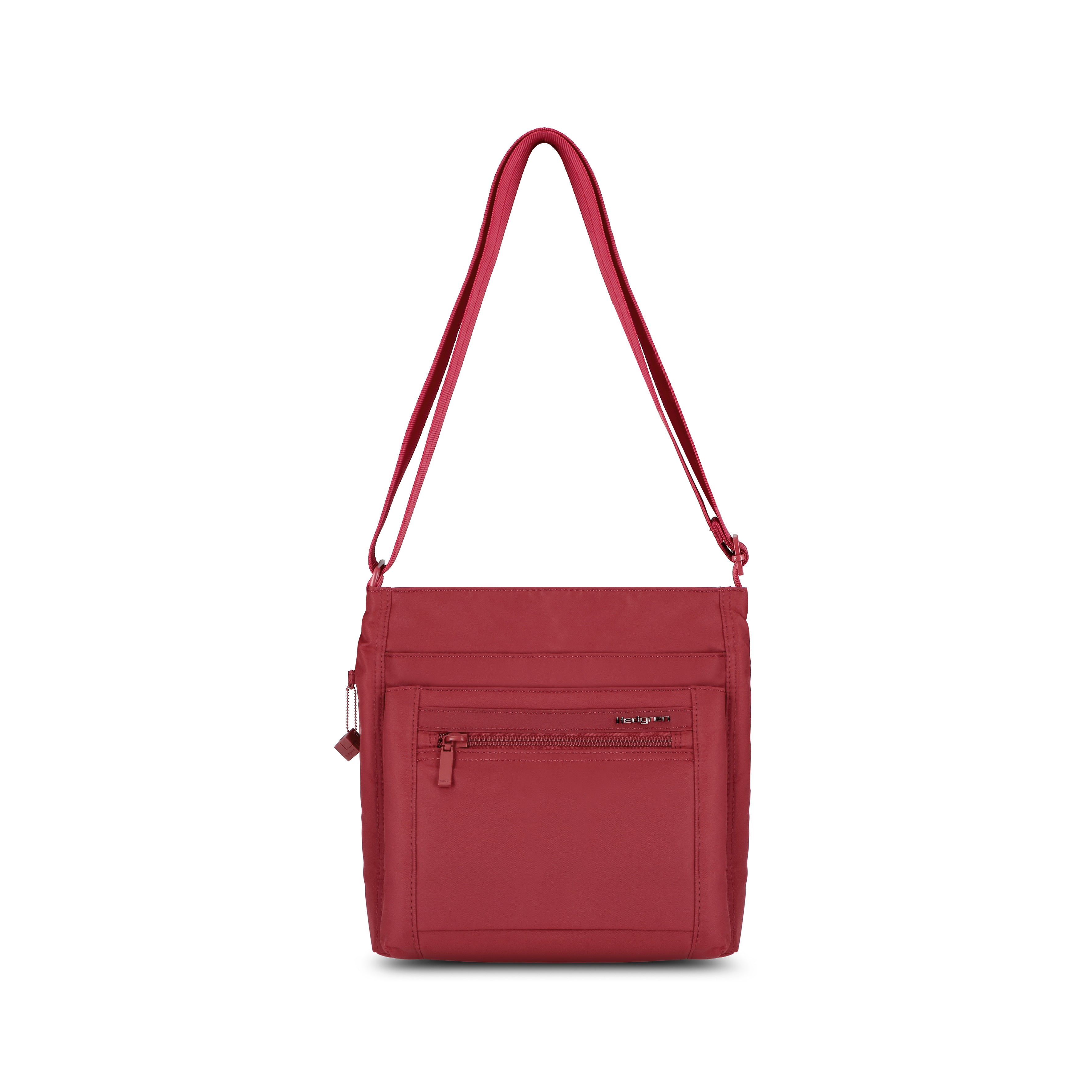 Orva RFID Crossbody with strap extended #color_sun dried tomato