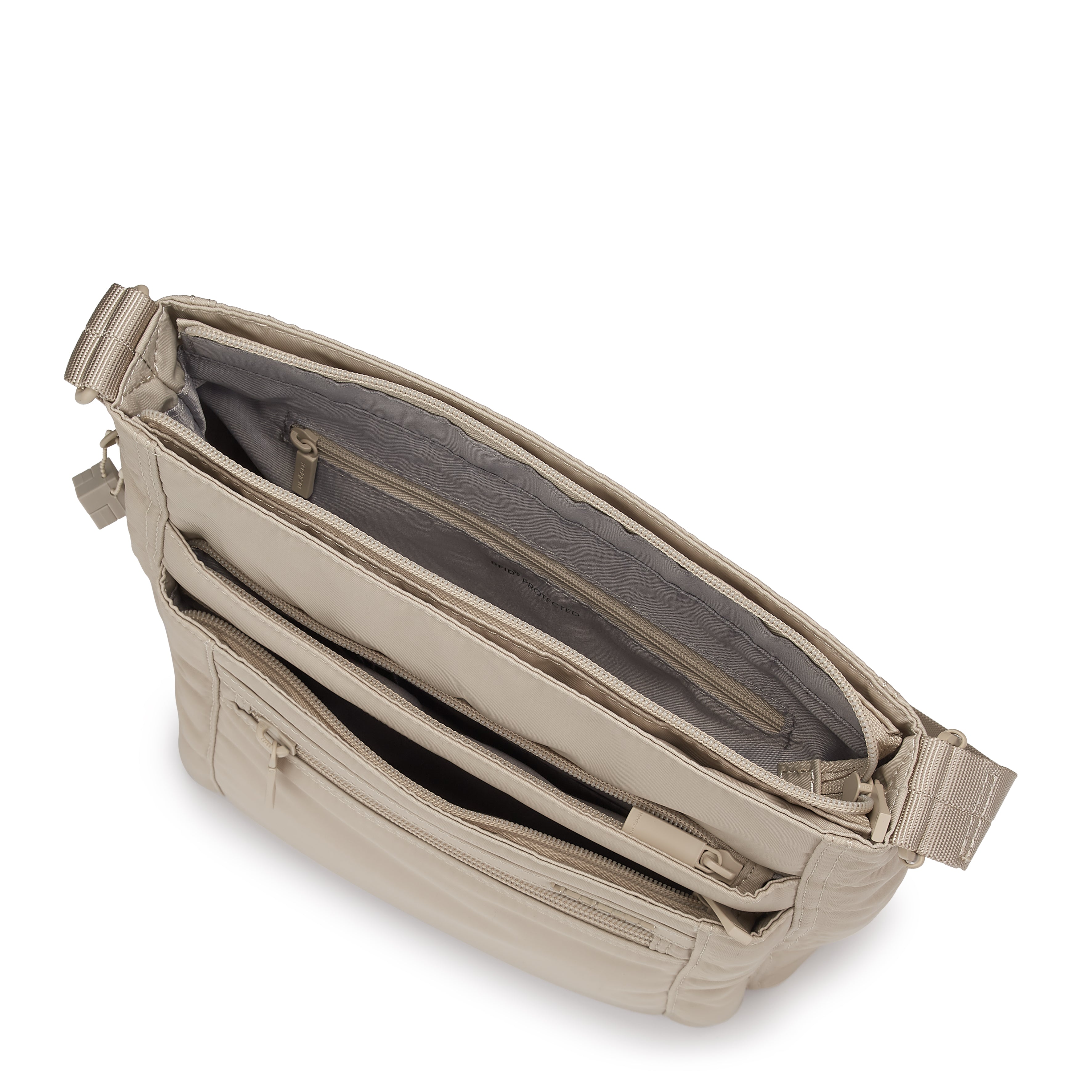 Interior of Orva RFID Crossbody #color_cashmere beige