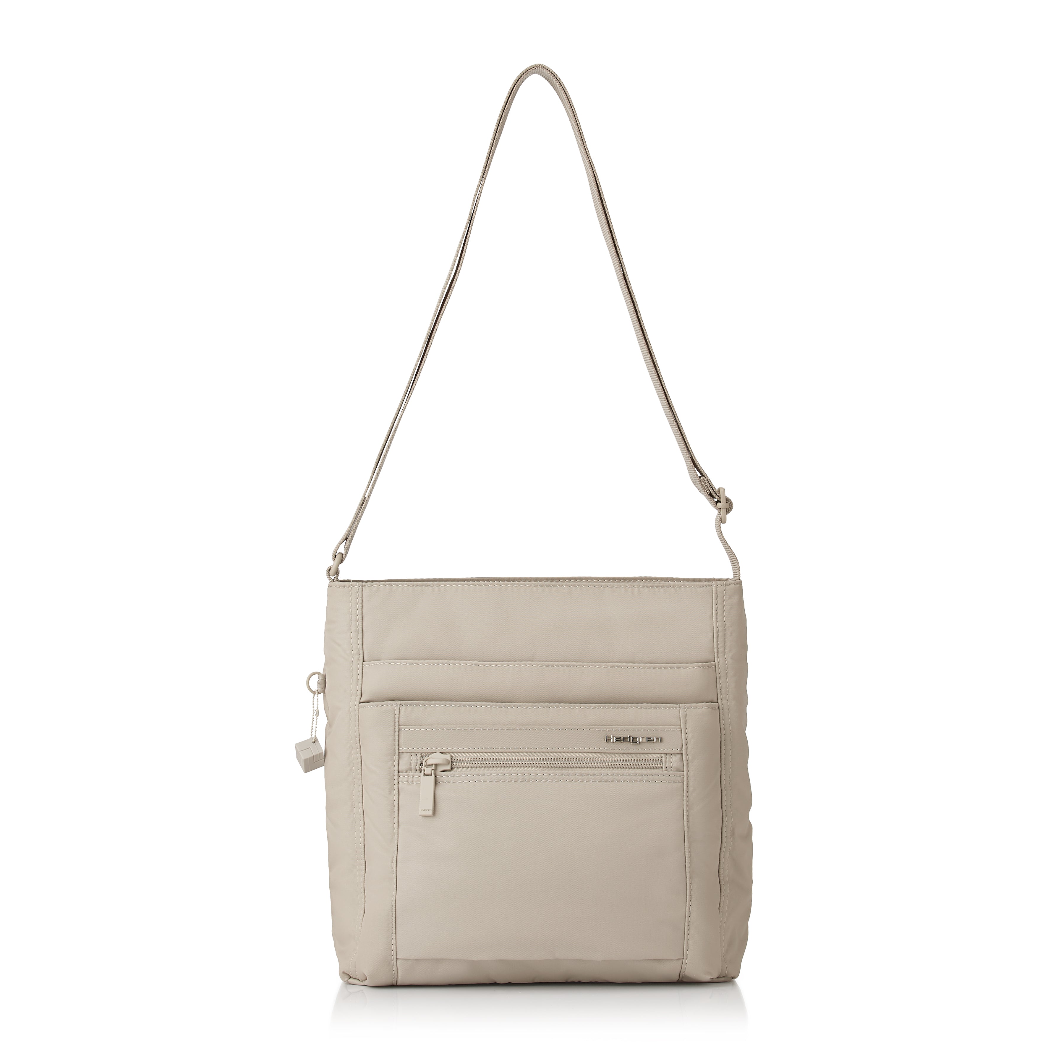 Orva RFID Crossbody with strap extended #color_cashmere beige