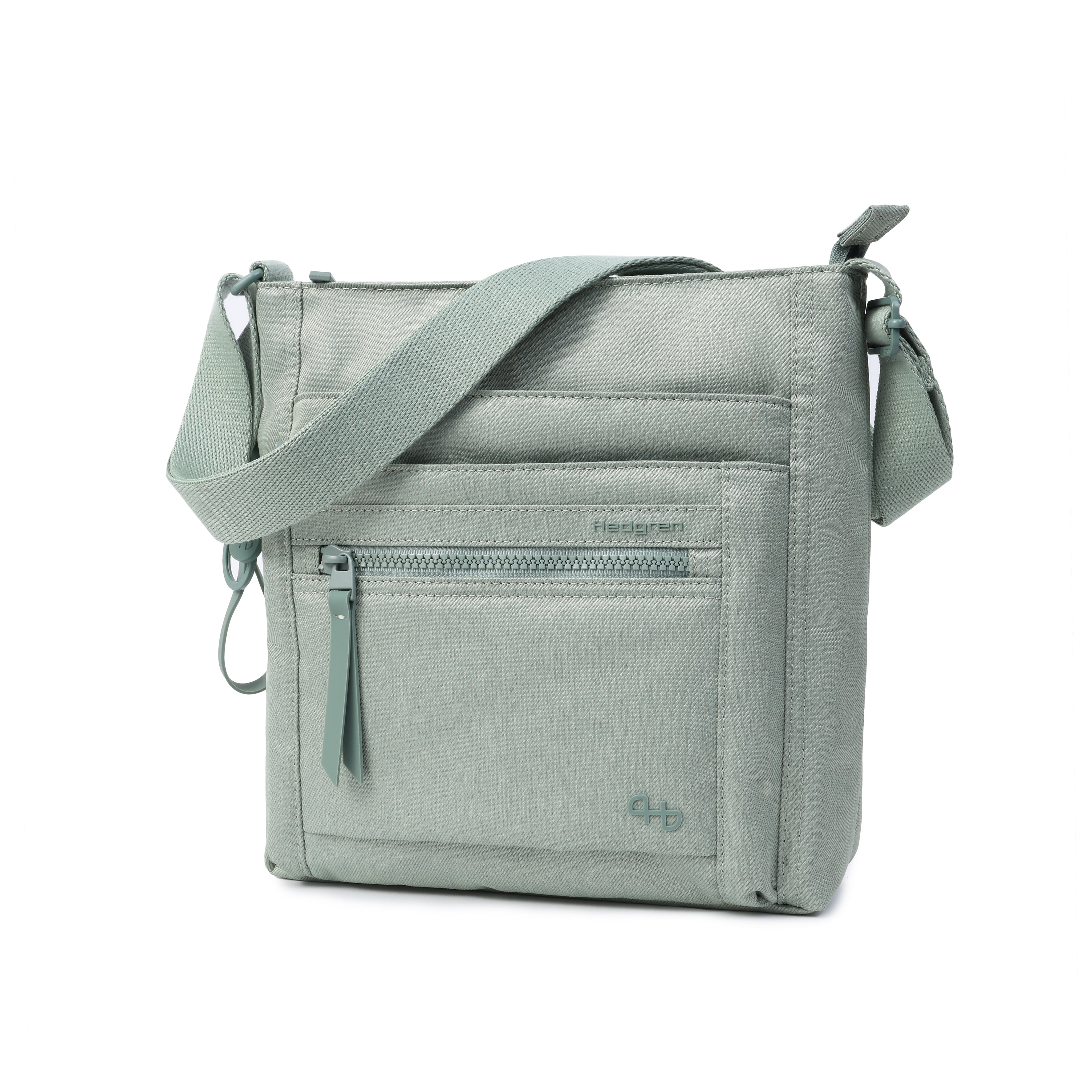 Front angled view of Orva RFID Crossbody #color_lily pad jean