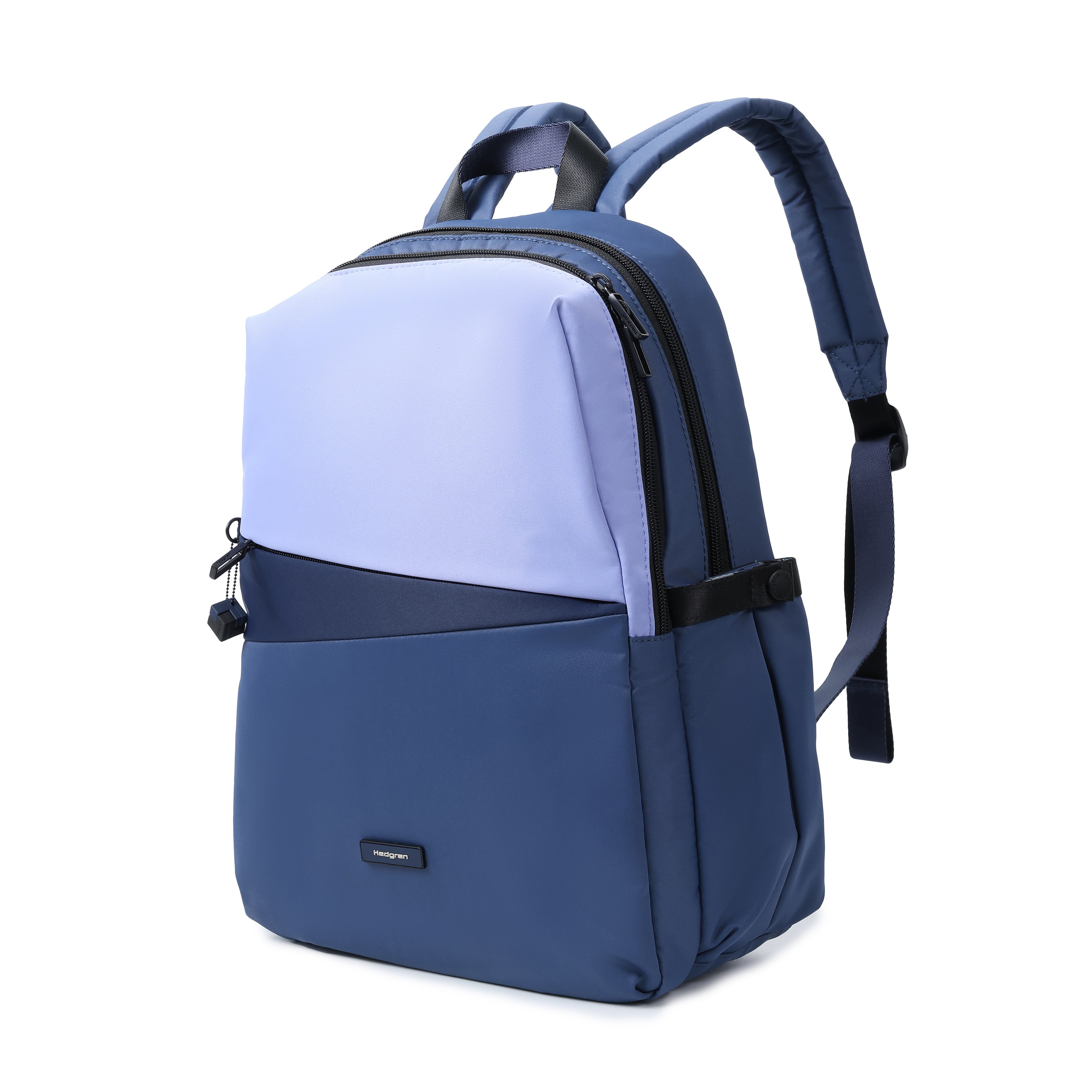 Front angled view of Hedgren COSMOS Backpack in Blue Mix