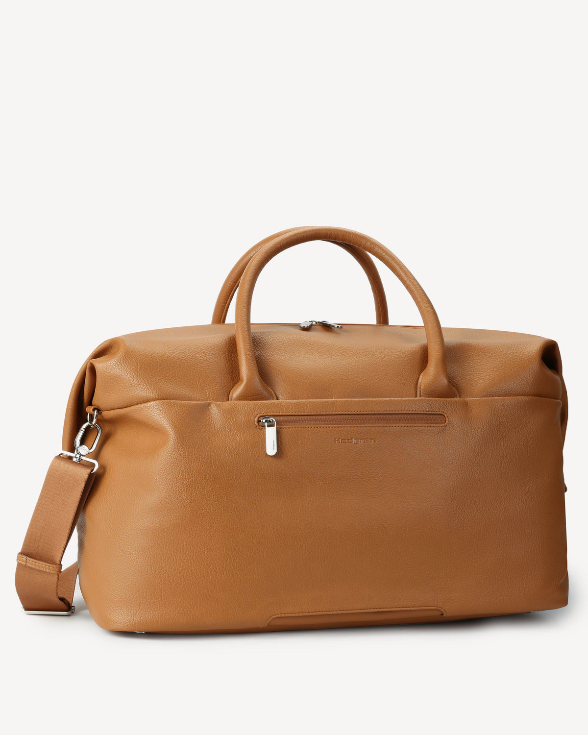 Back of the Honorable Mention Weekender. The smart sleeve and exterior zip pocket are shown.