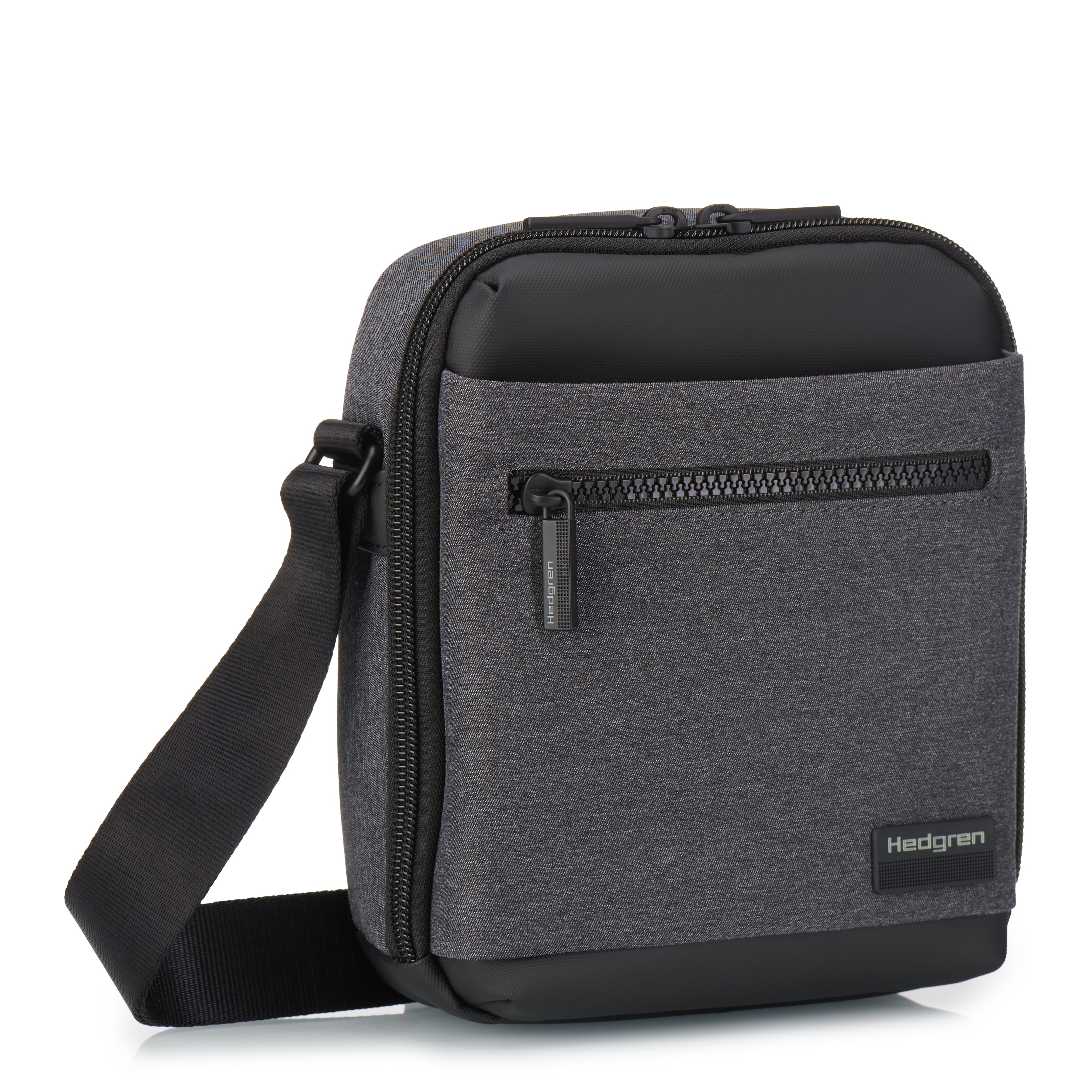 Front angled view of Hedgren's APP Crossbody in Stylish Grey