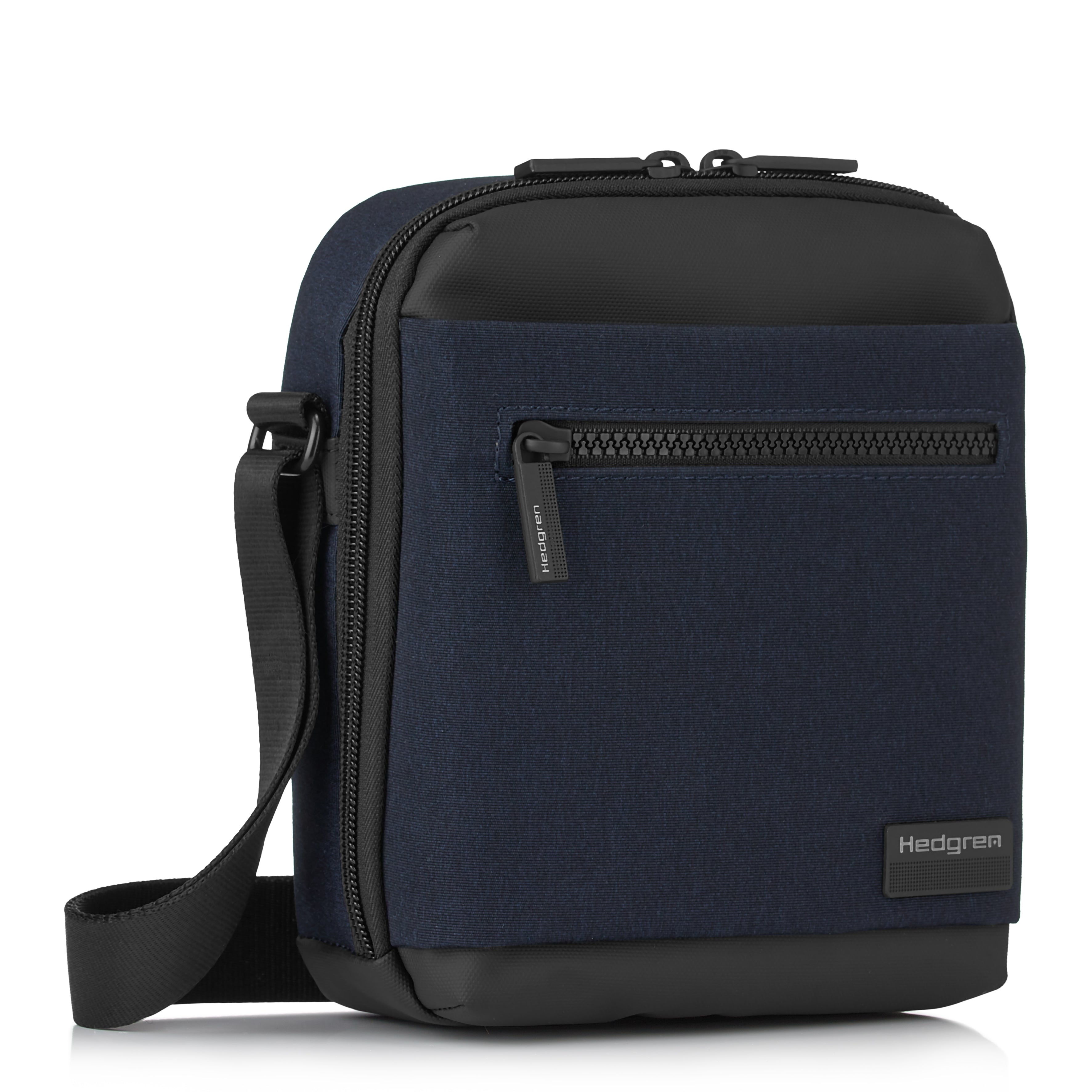 Front angled view of Hedgren's APP Crossbody in Elegant Blue
