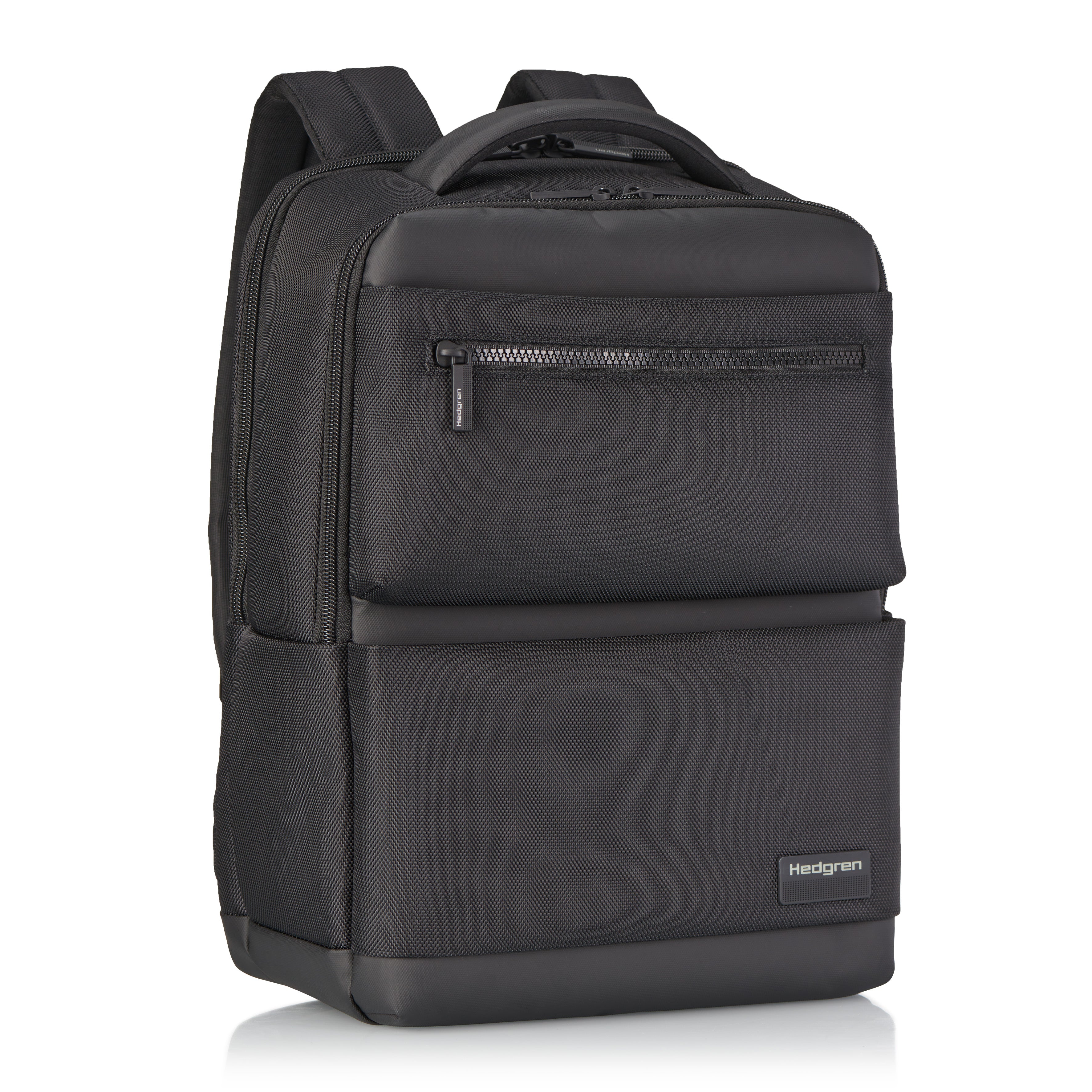 Front angled view of Hedgren DRIVE Laptop Backpack in Black