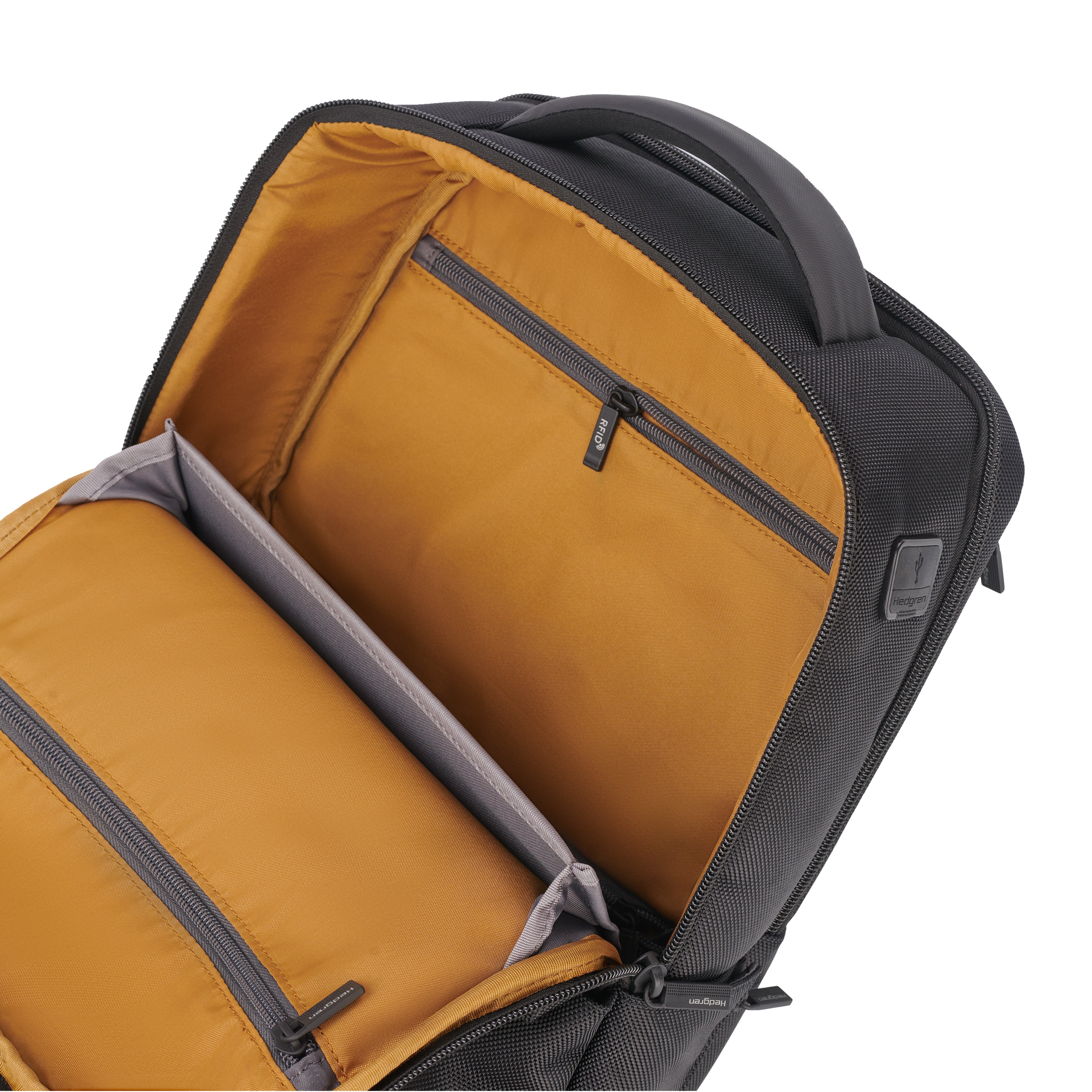 Interior of Hedgren DRIVE Laptop Backpack in Black