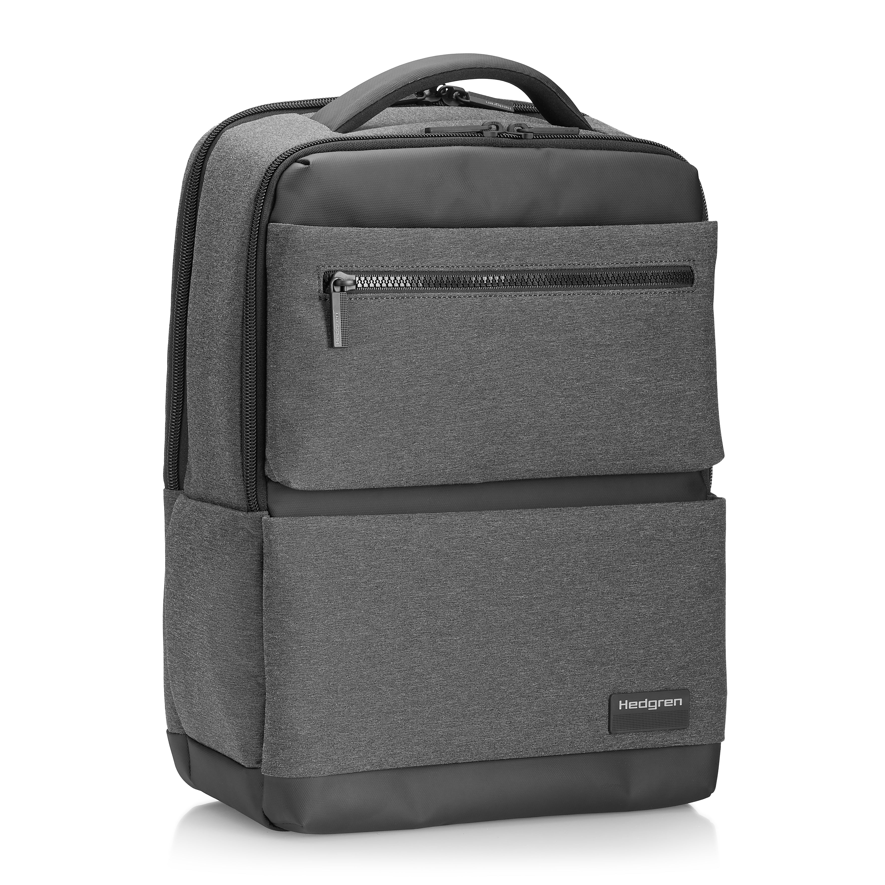 Front angled view of Hedgren DRIVE Laptop Backpack in Stylish Grey