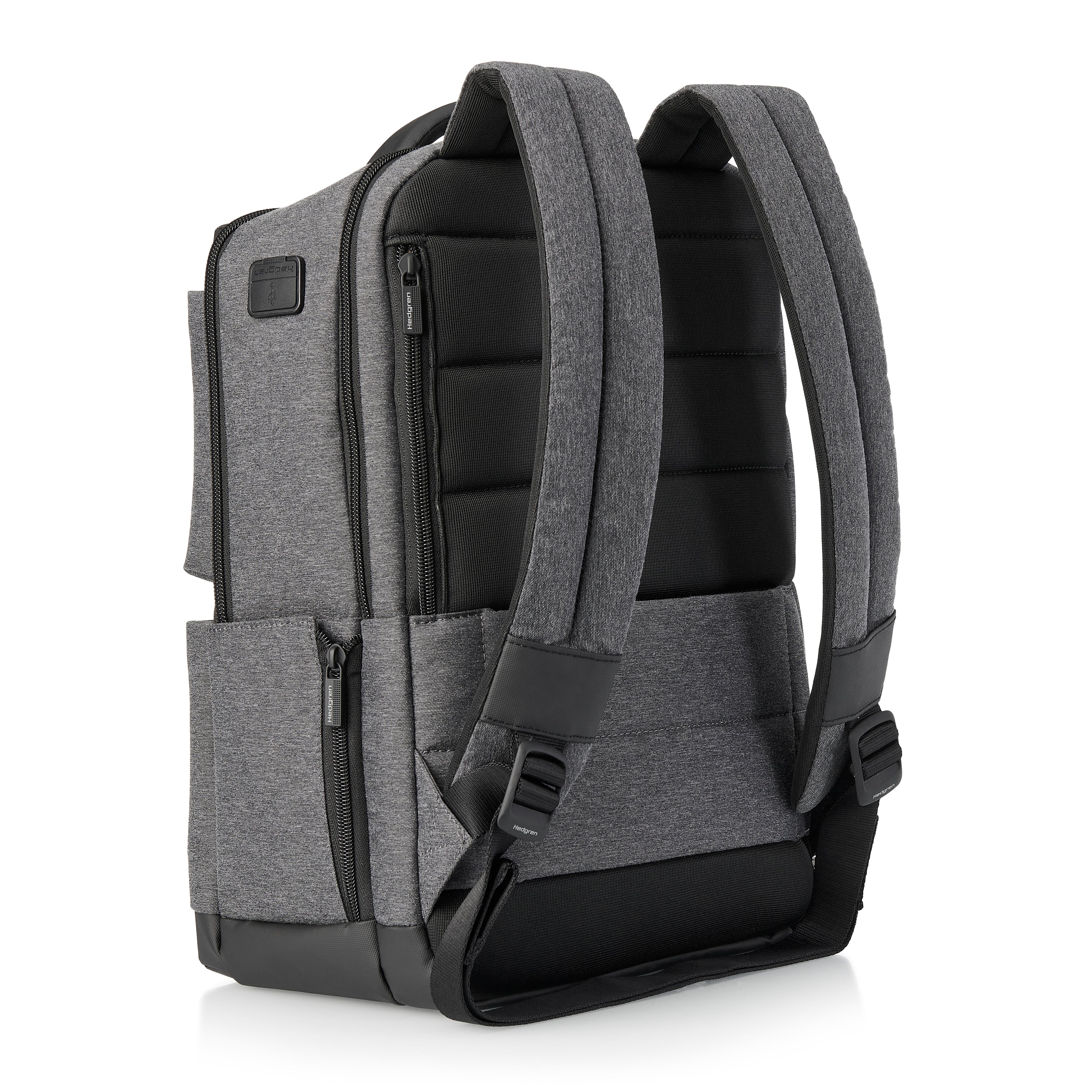 Back of Hedgren DRIVE Laptop Backpack in Stylish Grey