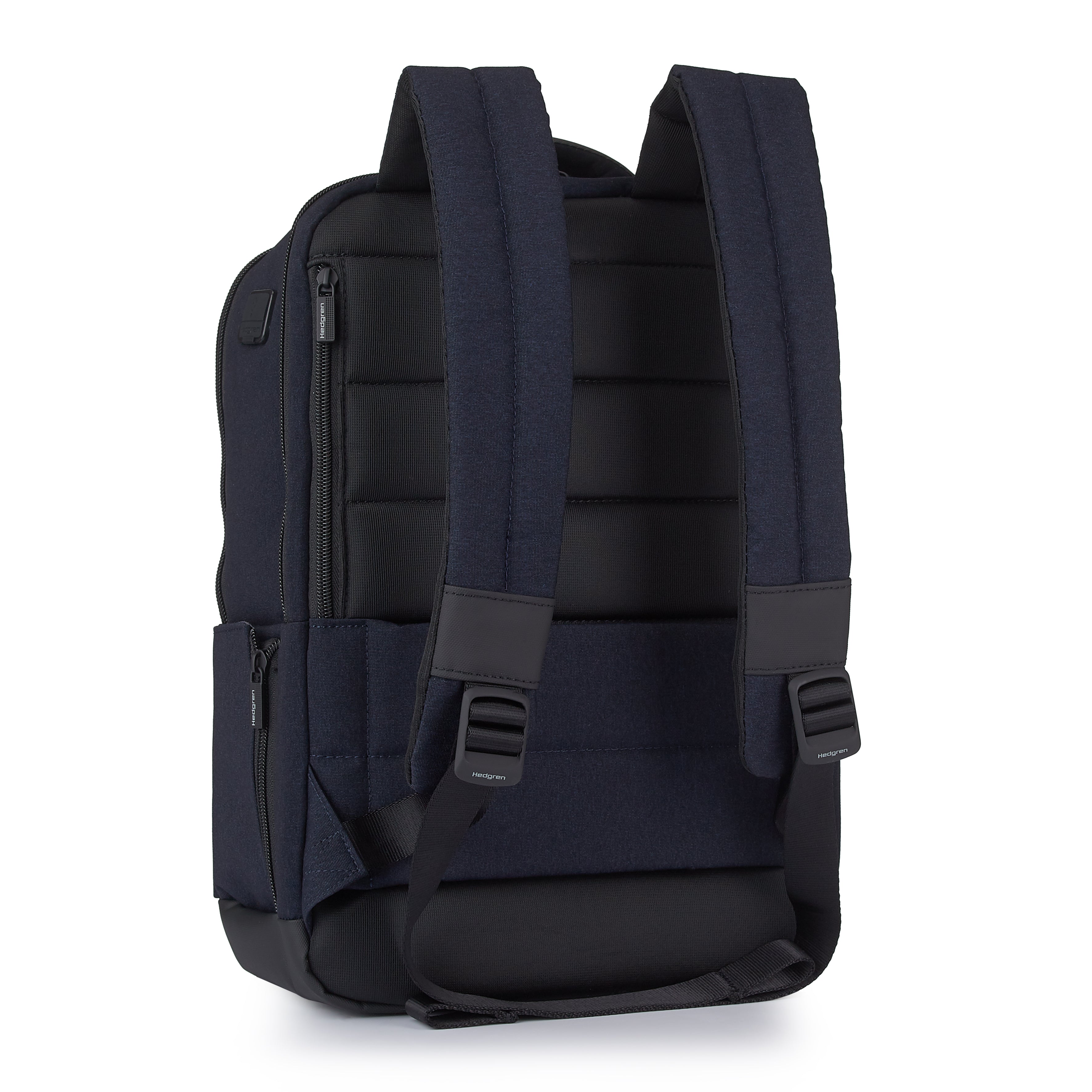 Back of Hedgren DRIVE Laptop Backpack in Elegant Blue
