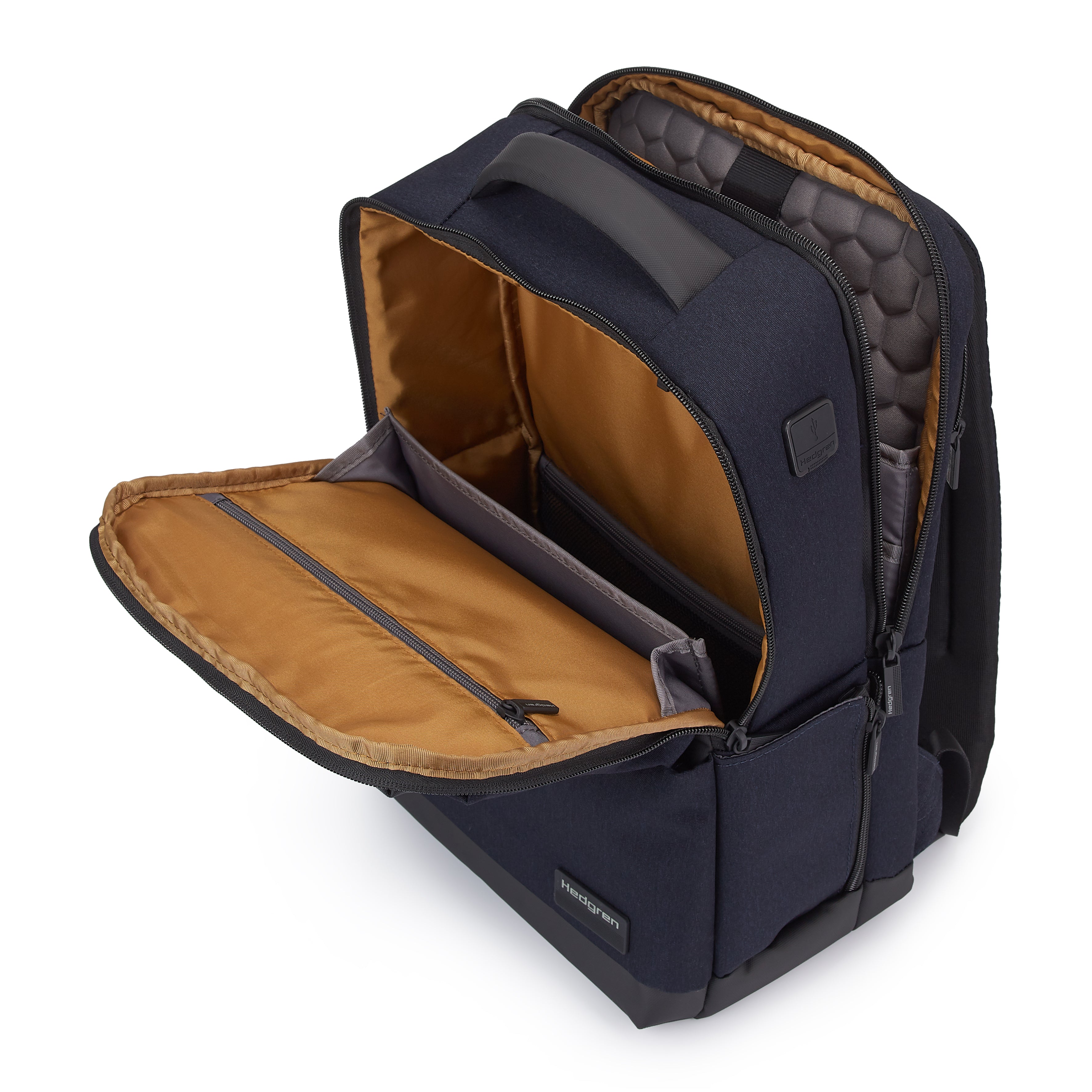 Interior of Hedgren DRIVE Laptop Backpack in Elegant Blue