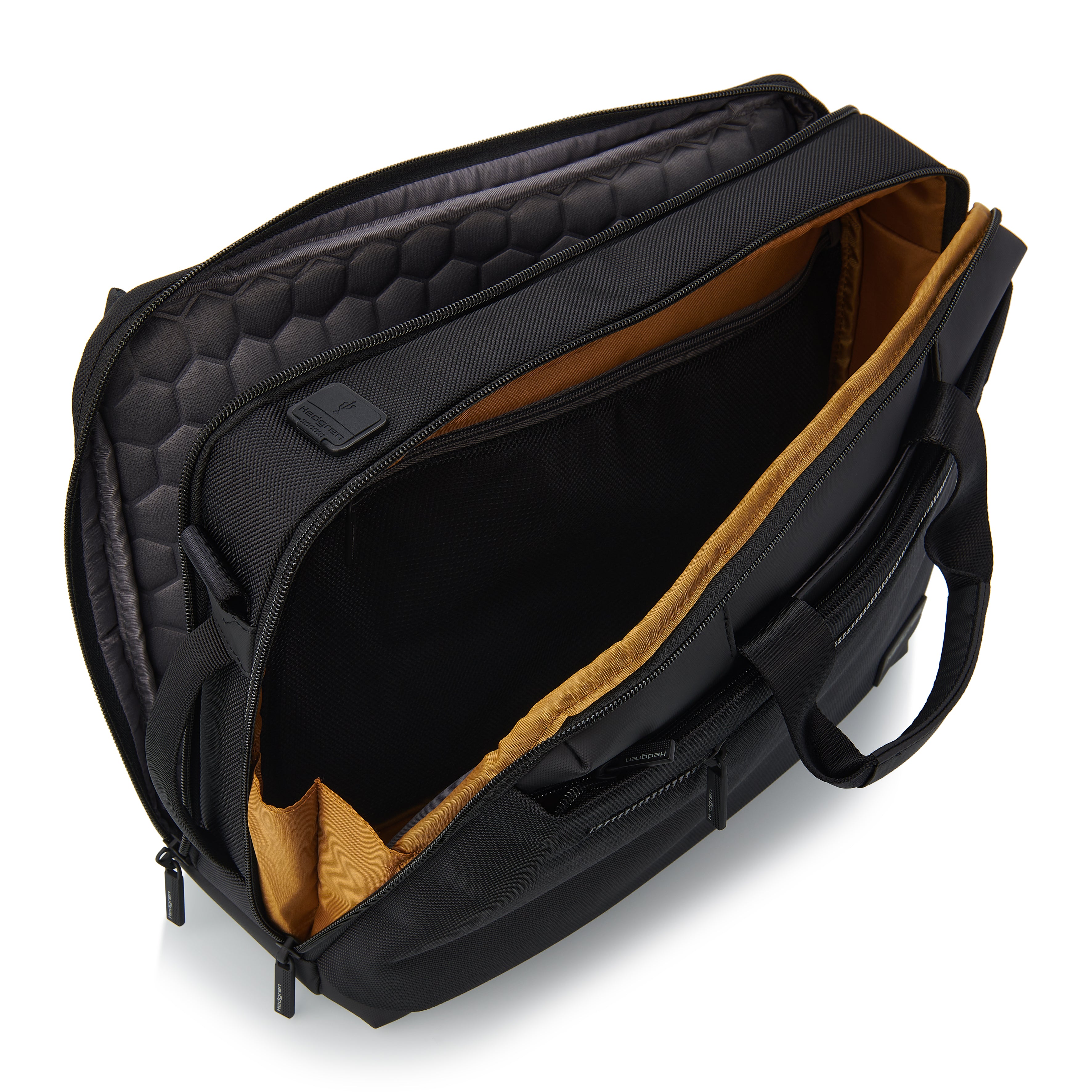 Interior of Hedgren DISPLAY Briefcase Backpack in Black