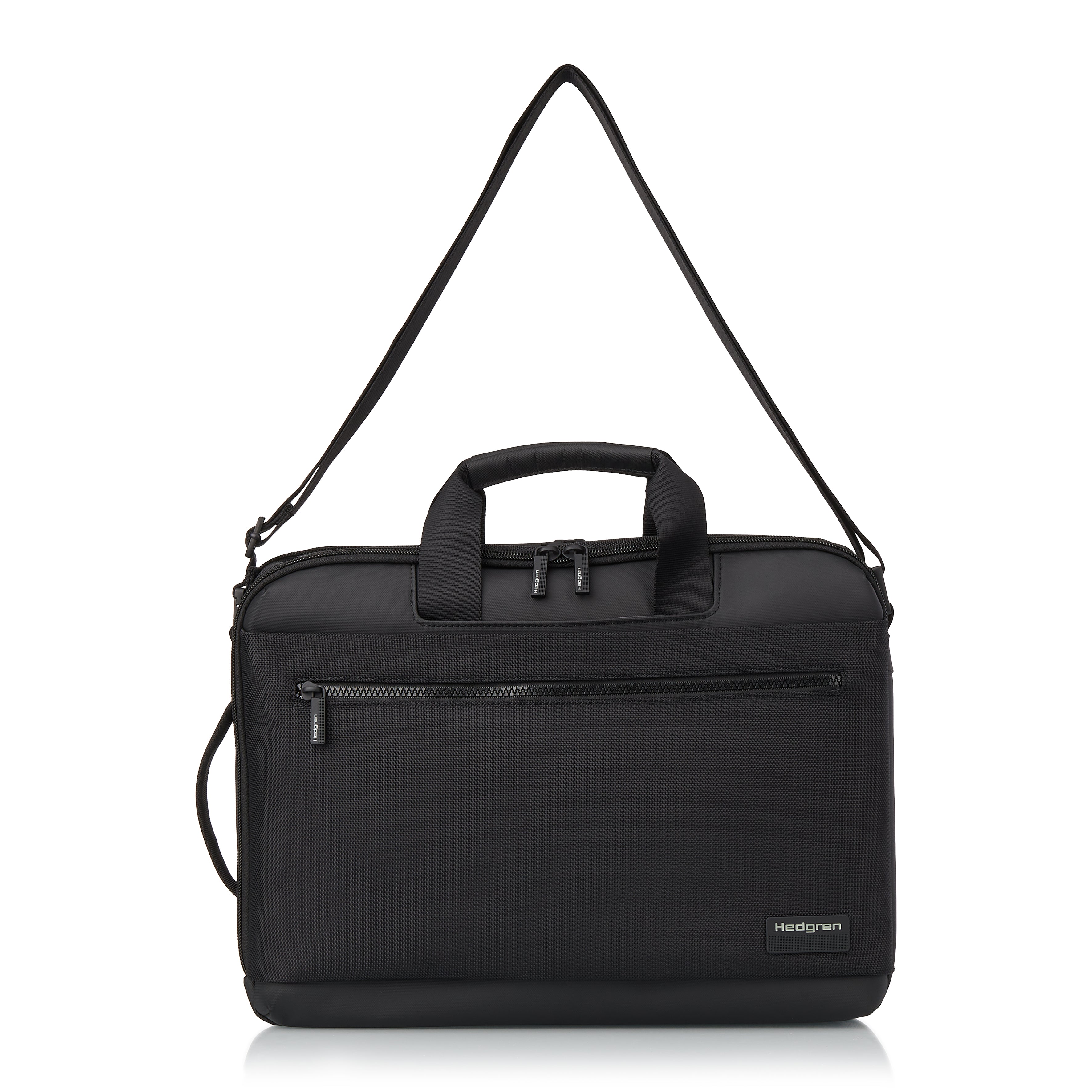 Hedgren DISPLAY Briefcase Backpack in Black with strap extended