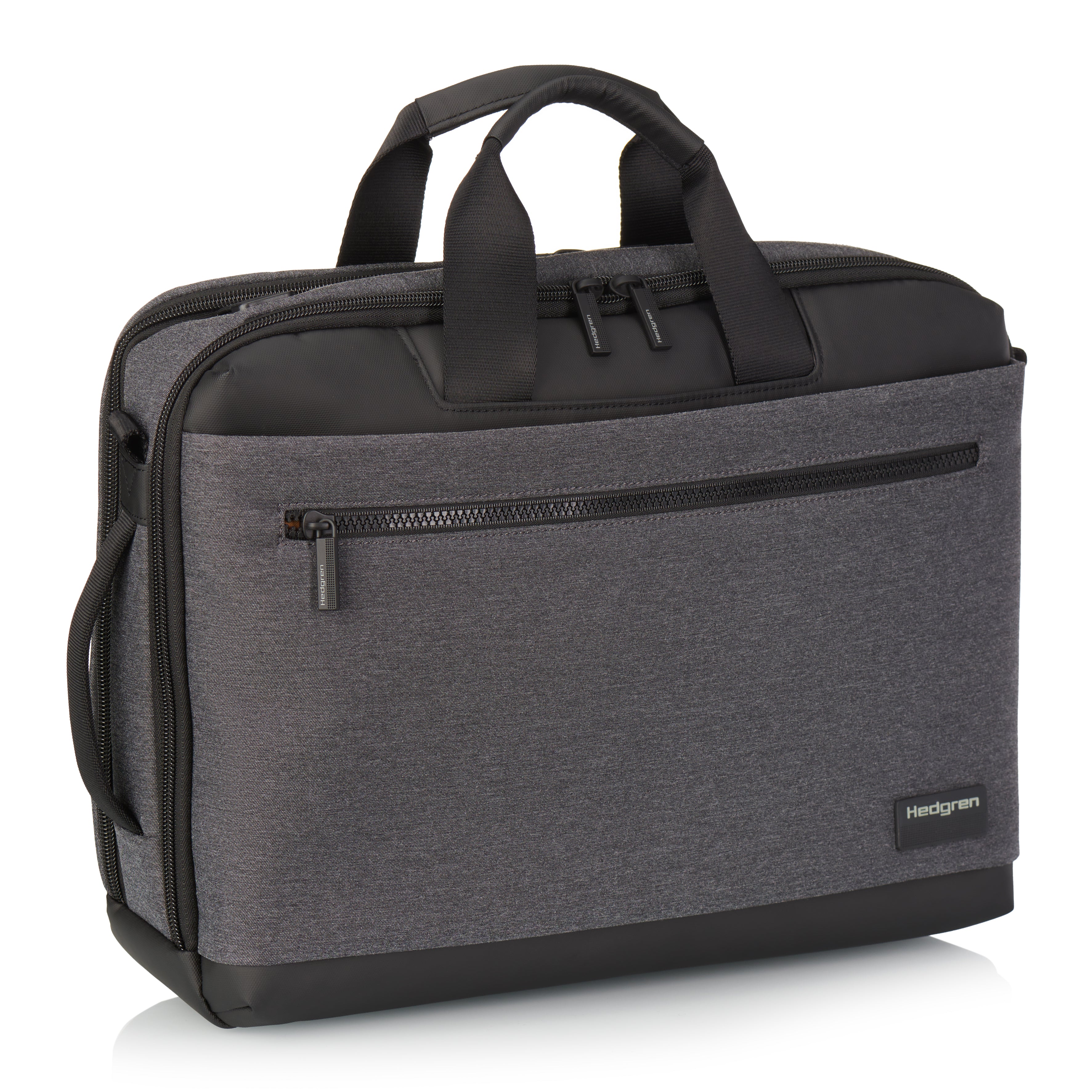 Front angled view of Hedgren DISPLAY Briefcase Backpack in Stylish Grey