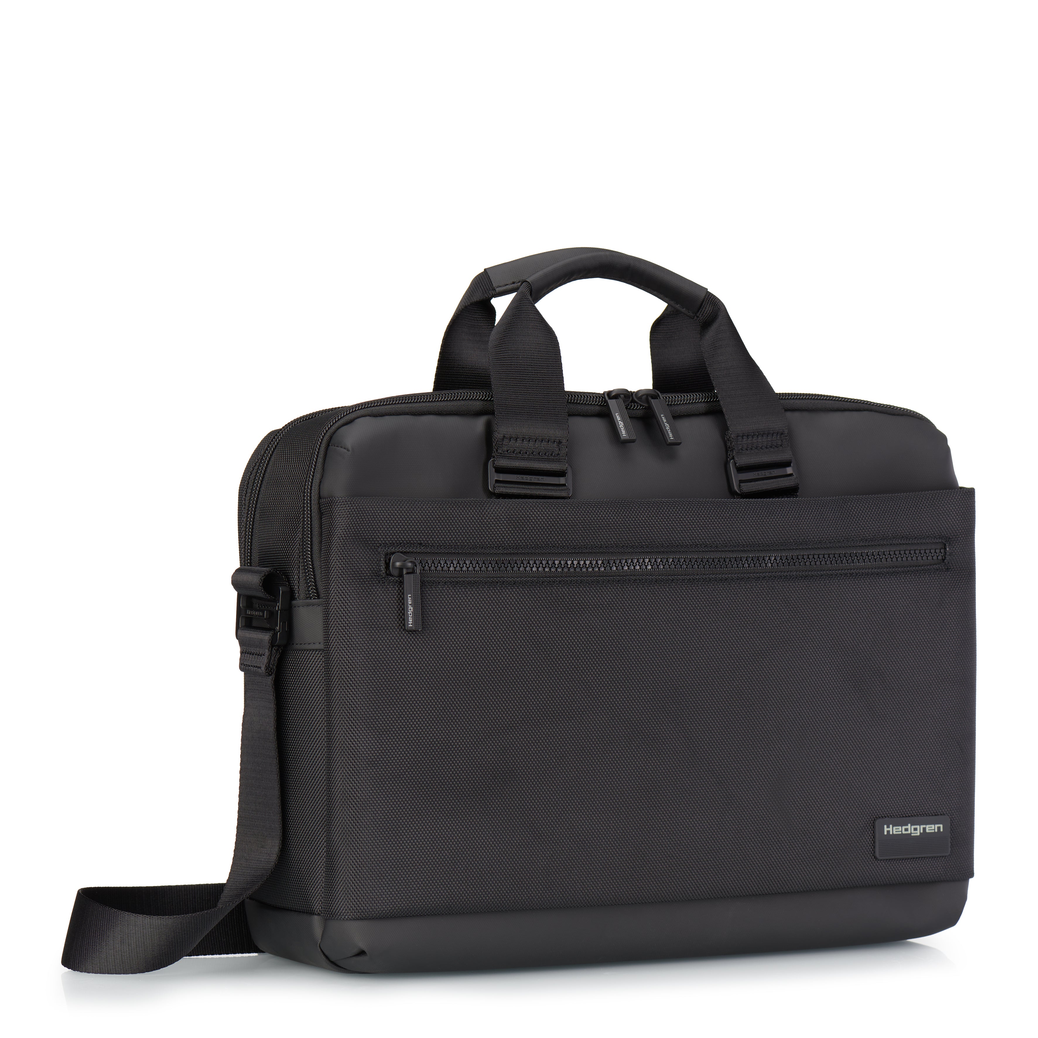 Front angled view of Hedgren BYTE Laptop Bag in Black