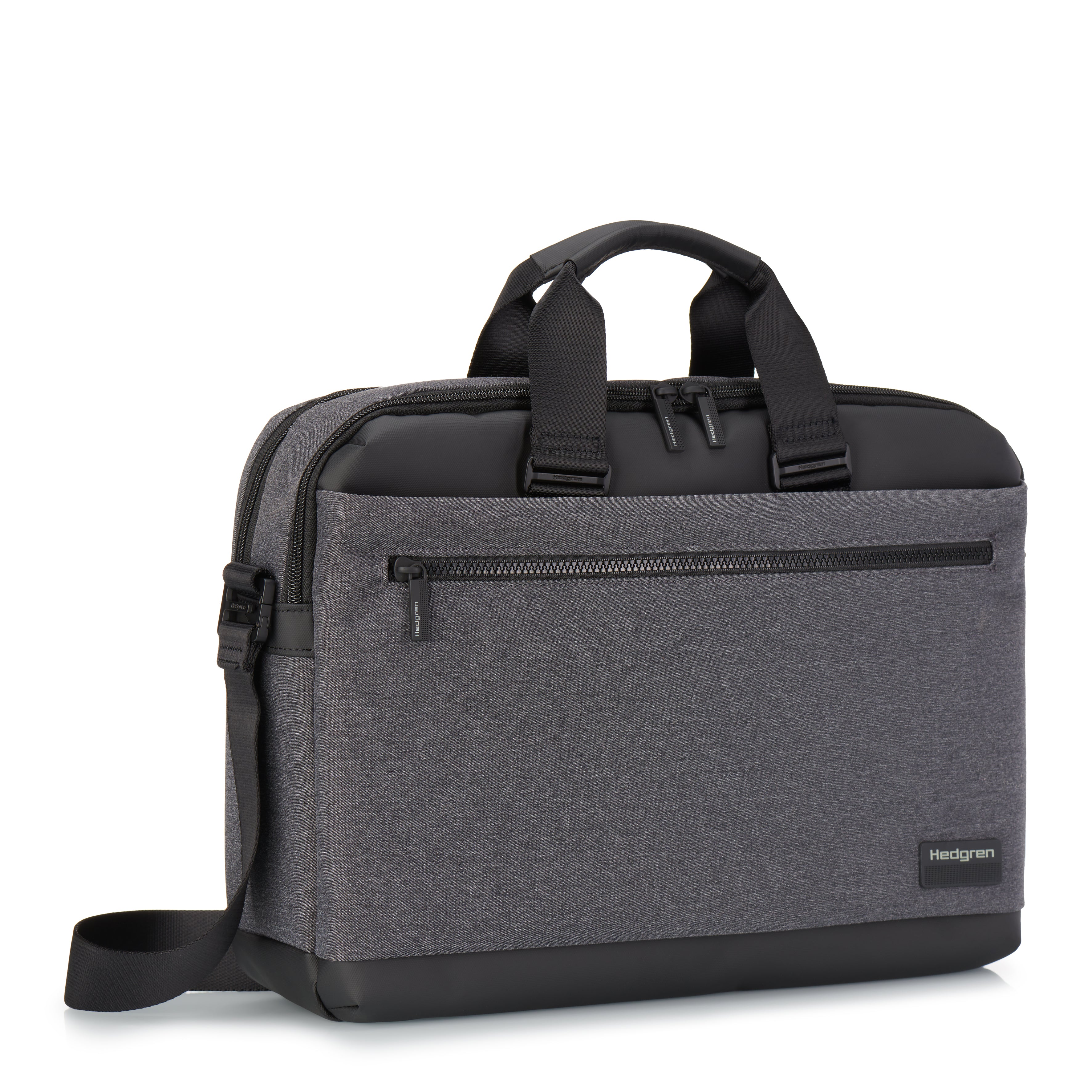 Front angled view of Hedgren BYTE Laptop Bag in Stylish Grey