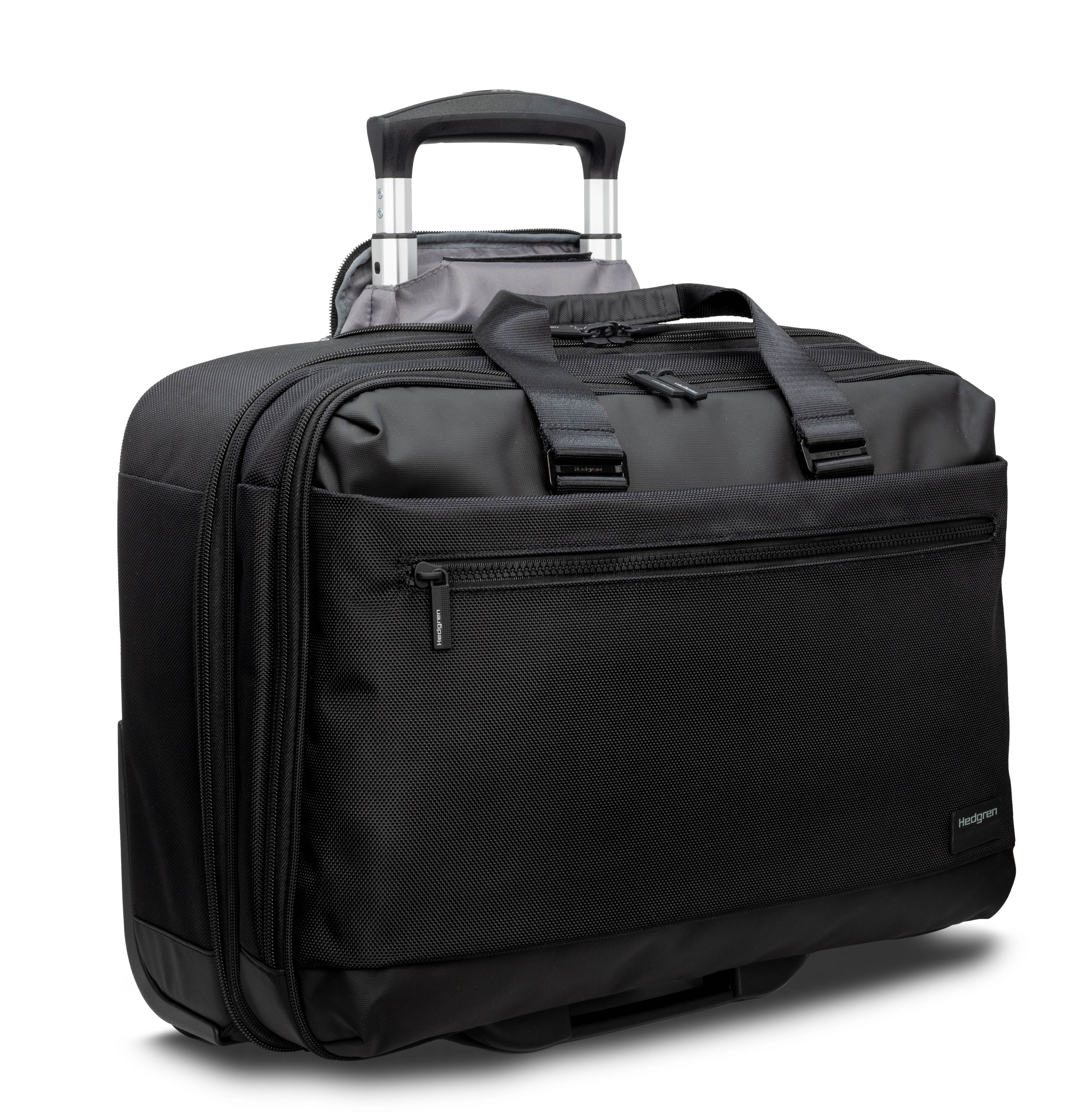 Front angled view of Hedgren CARD Rolling Laptop Bag in Black