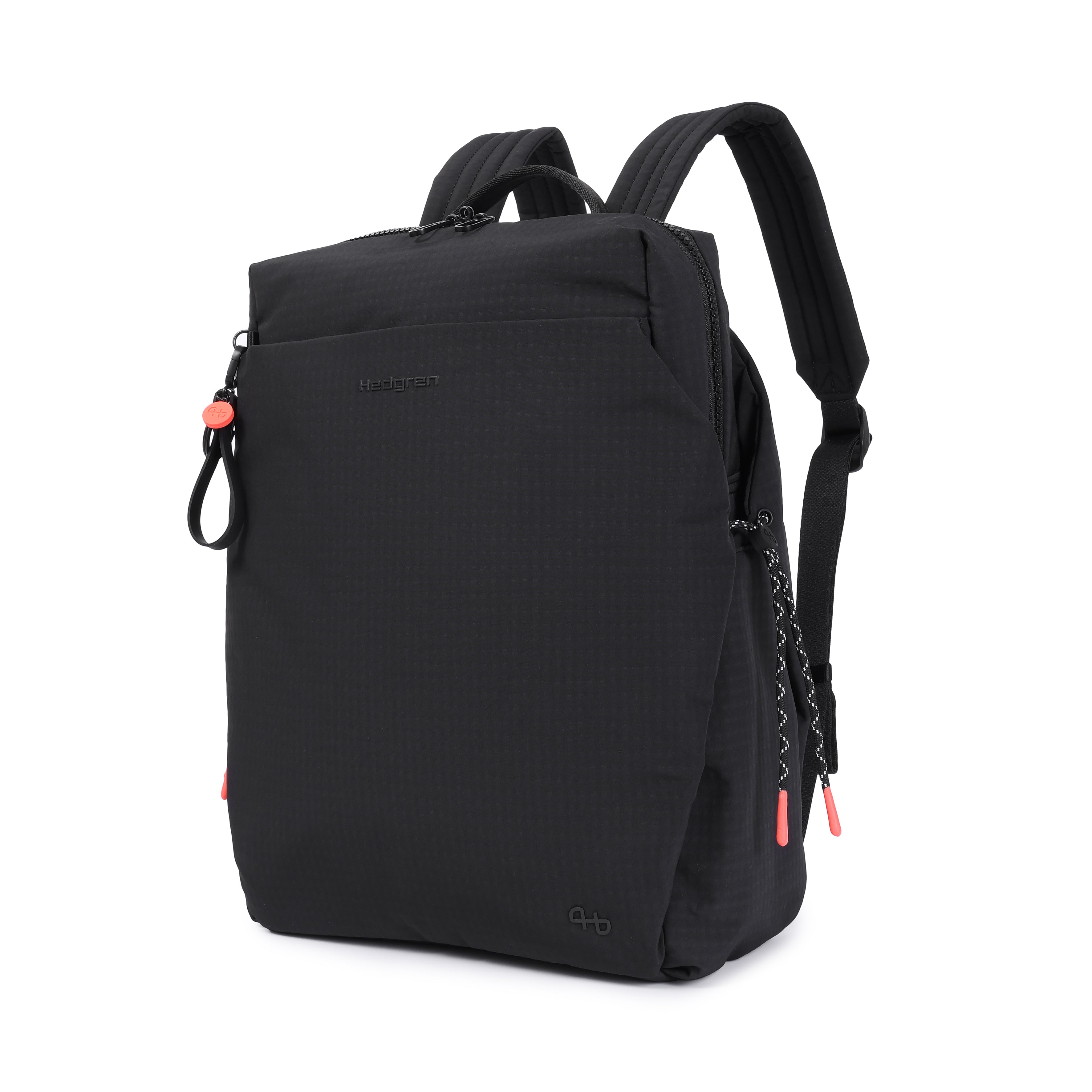Front angled view of Hedgren AKIRA Backpack in Black