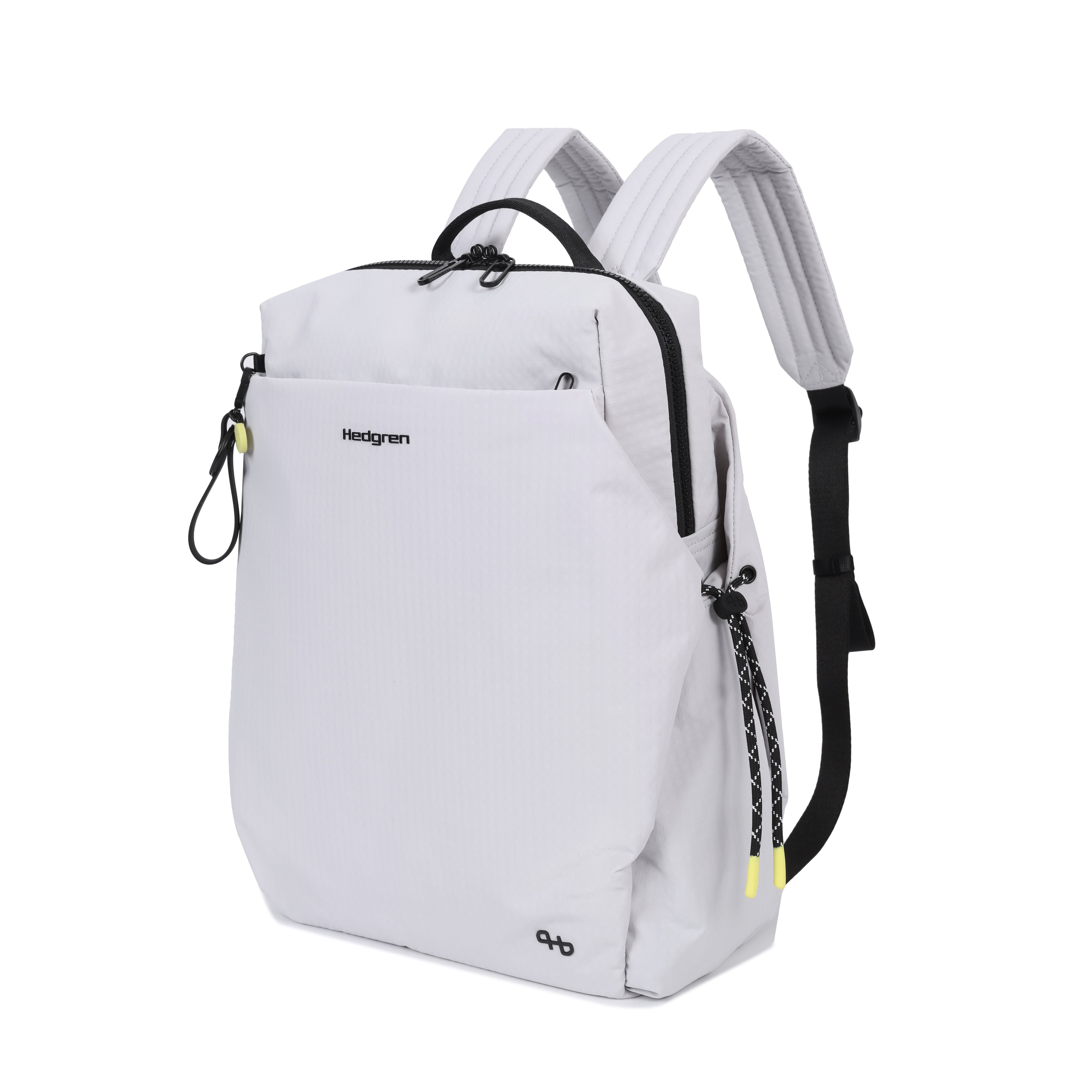 Front angled view of Hedgren AKIRA Backpack in Vaporous Grey