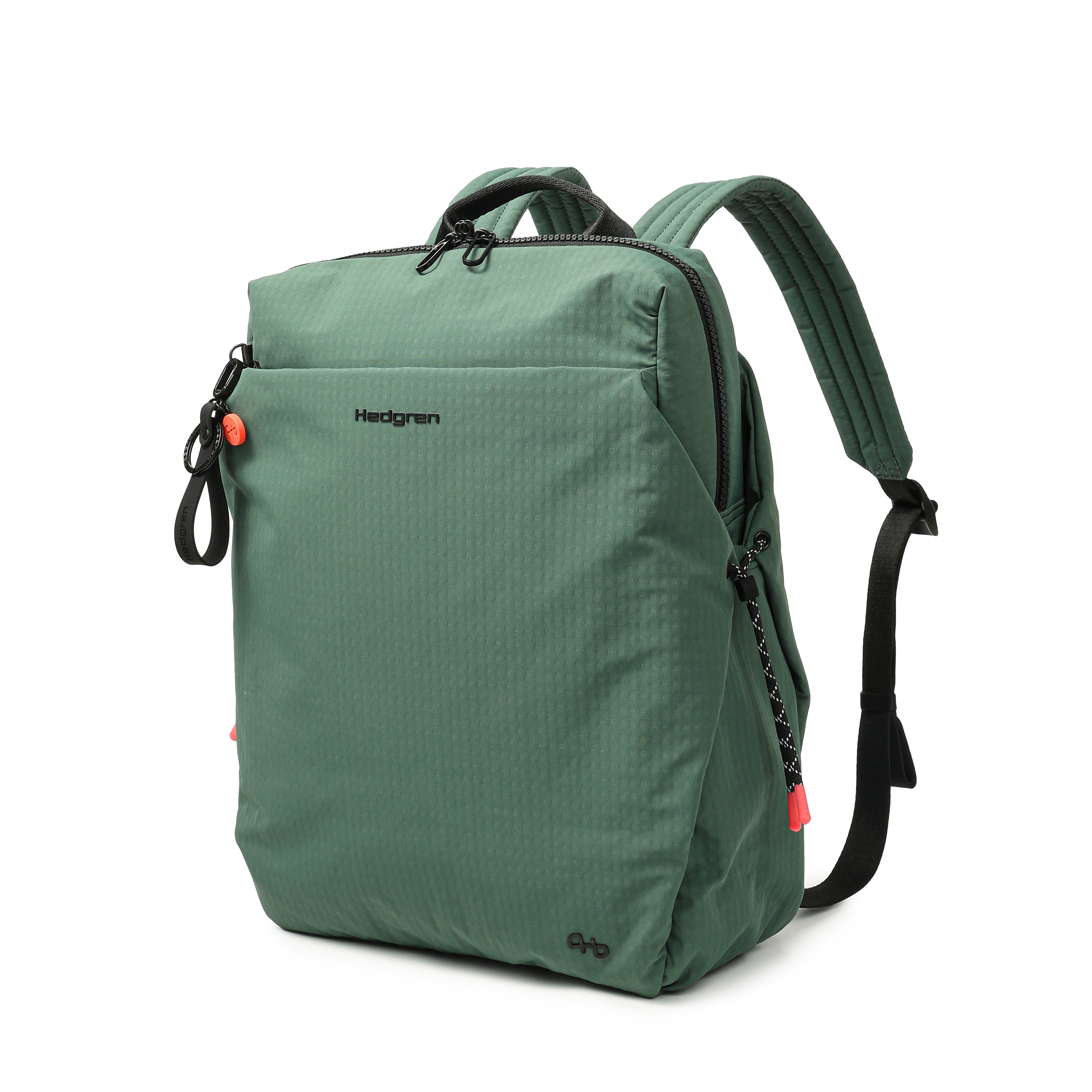 Front angled view of Hedgren AKIRA Backpack in Duck Green