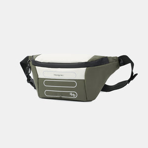 Front angled view of Visit Belt Bag in vaporous grey/olive