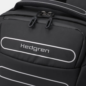 Close up on zipper on Hedgren's Handle Laptop Backpack in Performance Black