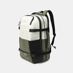 Front angled view Hedgren's Trip Large Backpack in Grey/Olive