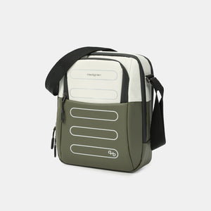 Front angled view of Hedgren's RELAX Crossbody in Vaporous Grey/Olive