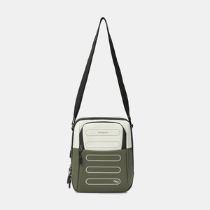 Hedgren's RELAX Crossbody in Vaporous Grey/Olive with strap extended