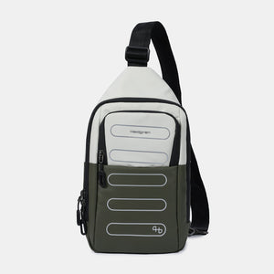 Hedgren's SLING bag in vaporous grey/olive with strap extended