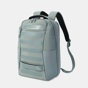 Front angled view of Hedgren's Handle Laptop Backpack in Grey Green