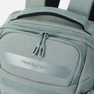 Close up of zipper on Hedgren Trip Medium Travel Backpack in Grey Green