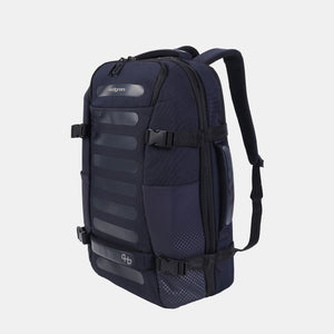 Front angled view of Hedgren's Trip Large Travel Backpack in Peacoat Blue