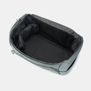 Interior of Hedgren's Sojourn Duffle Backpack in grey green