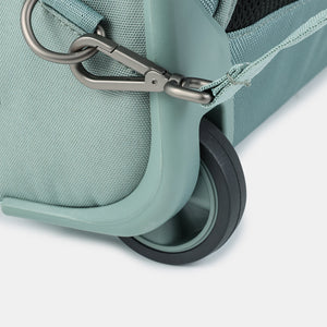 Close up on wheel on Hedgren Multy Wheeled Backpack in Grey Green