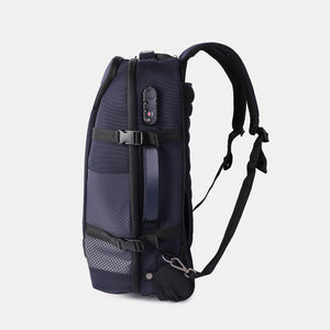 Side view of Hedgren Multy Wheeled Backpack in Peacoat Blue