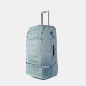 Front angled view of Hedgren Journey Rolling Duffle in Grey Green