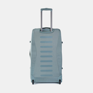 Back of Hedgren Journey Rolling Duffle in Grey Green