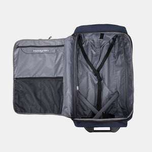 Interior of Hedgren's COMPACT rolling duffle in peacoat blue