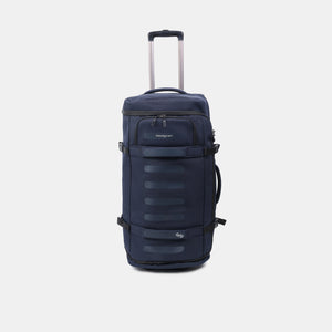 Hedgren's COMPACT rolling duffle in peacoat blue