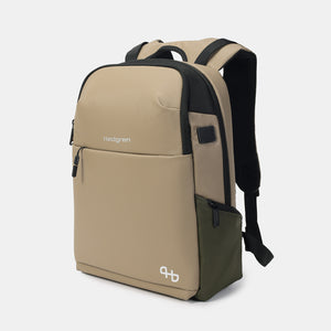 Front angled view of Hedgren TRAM Laptop Backpack in Vintage Beige