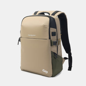 Front angled view of Hedgren's RAIL Backpack in Vintage Beige