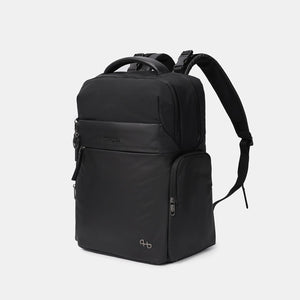 Front angled view of Hedgren's TSUTSUMI Diaper Backpack in Black