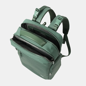 Interior of Hedgren's TSUTSUMI Diaper Backpack in Duck Green